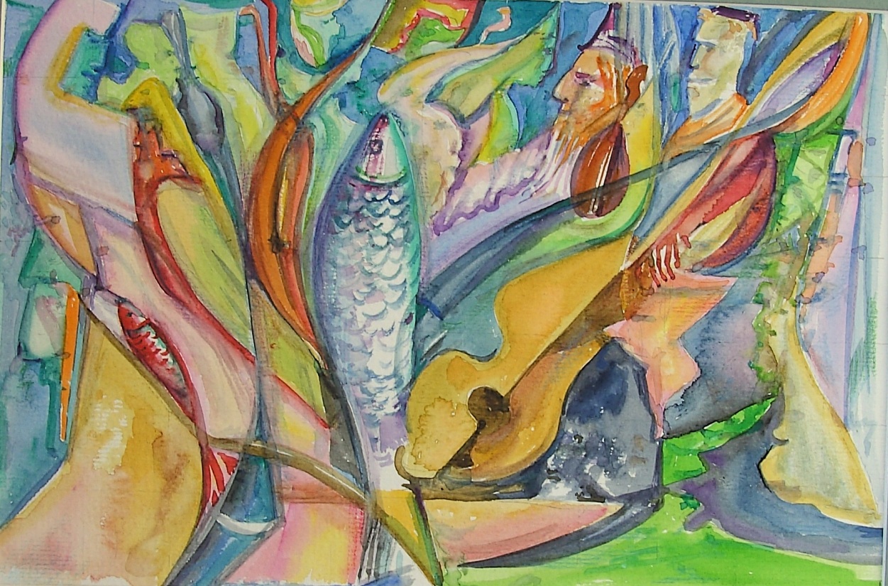 Fun With the Little Fish, 18x28, Watercolour, 2000