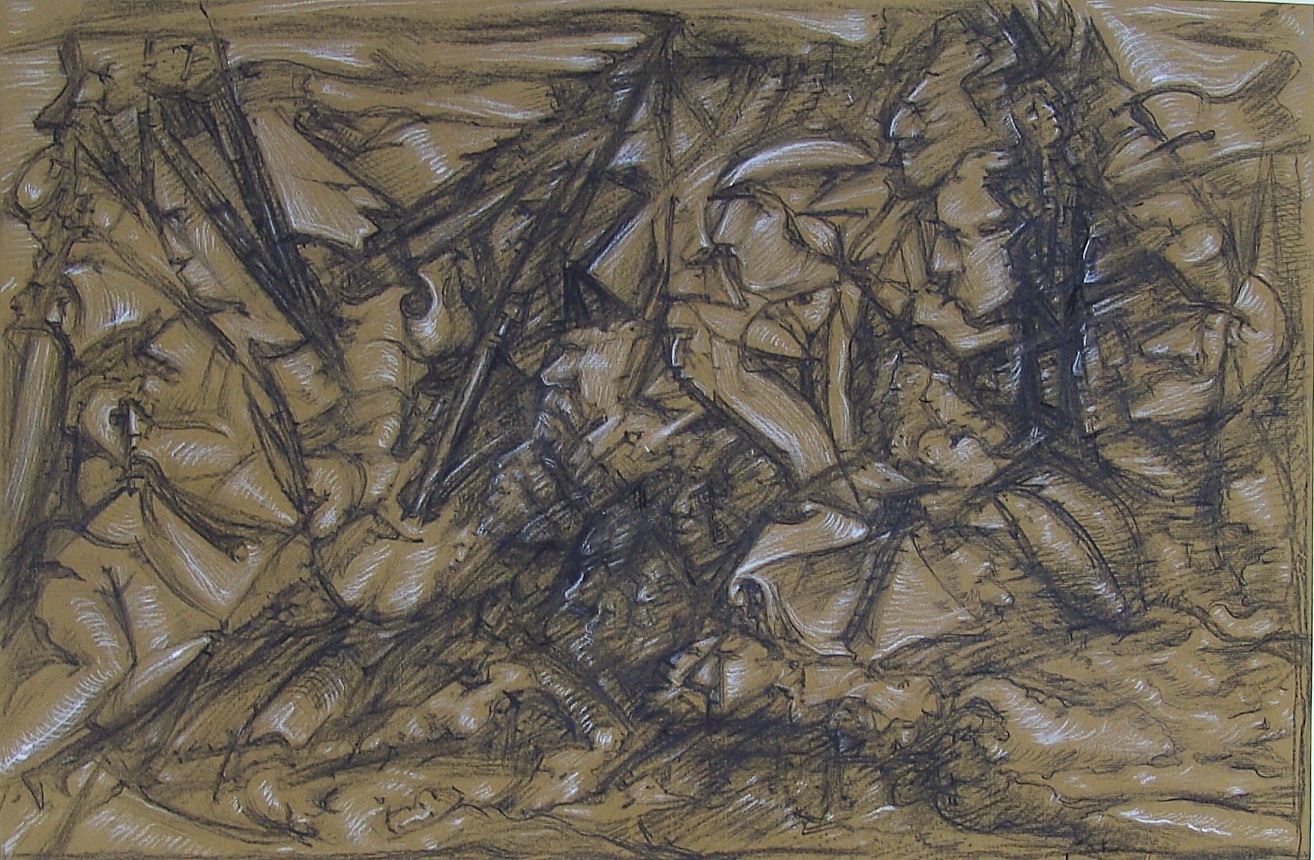 At the Battlefield, 39x59, Paper, Charcoal, 2000